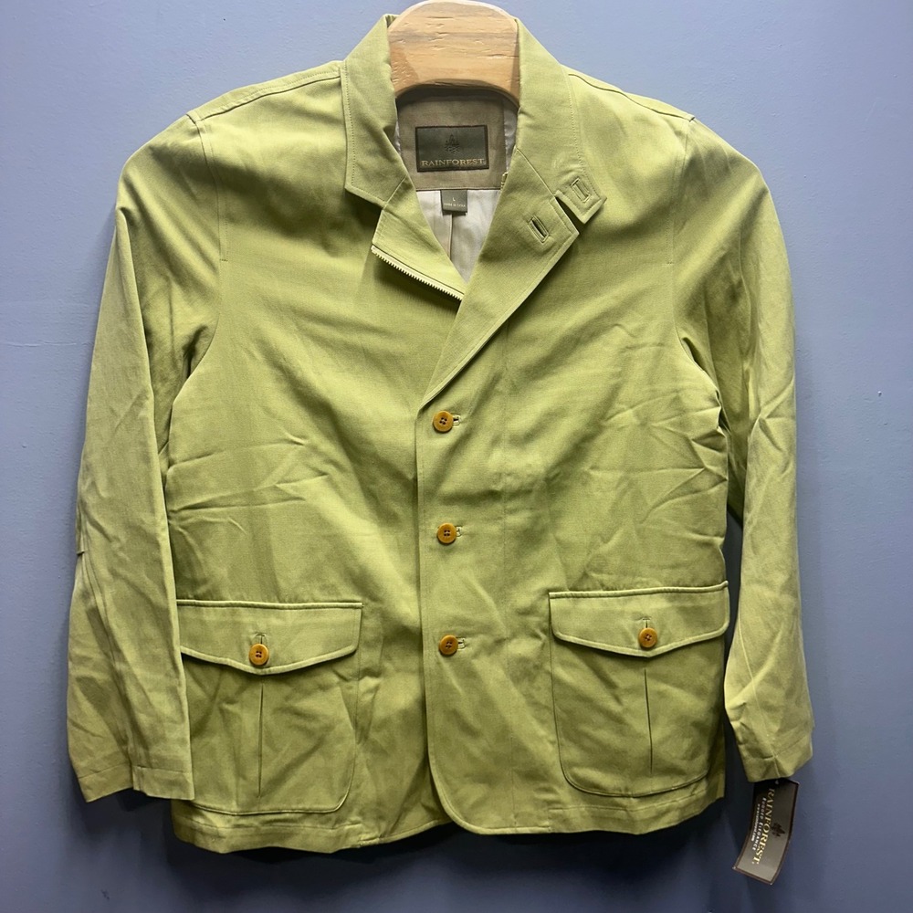 Rainforest Mens Silk Cotton Linen Field Jacket Lime Green Rugged Elegance L NEW